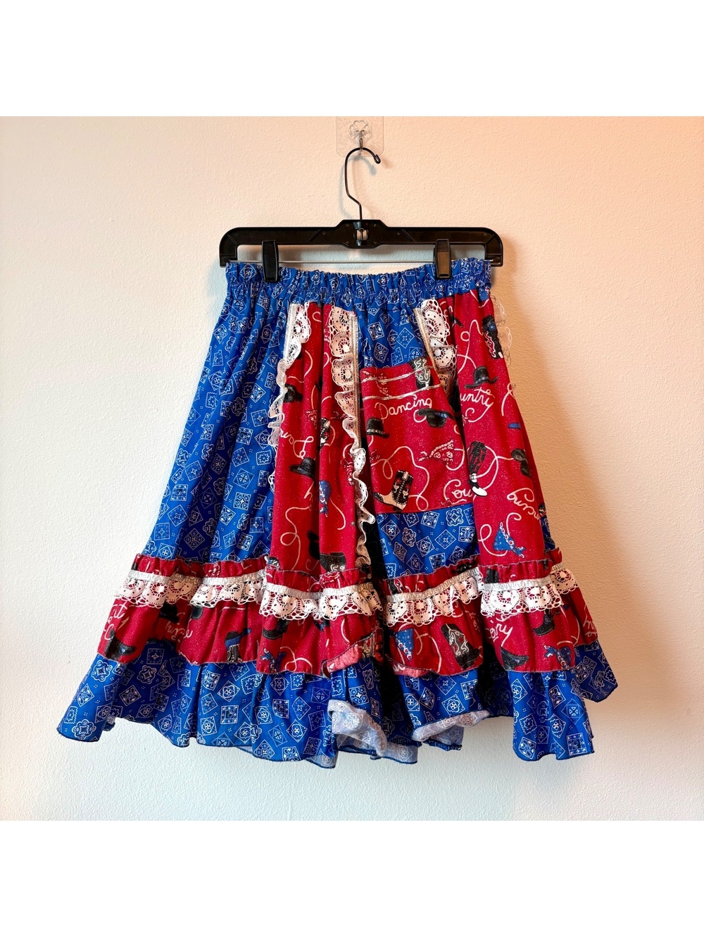 Handmade Cowgirl Western Square Dance Skirt Red Blue Cowboy Halloween Costume